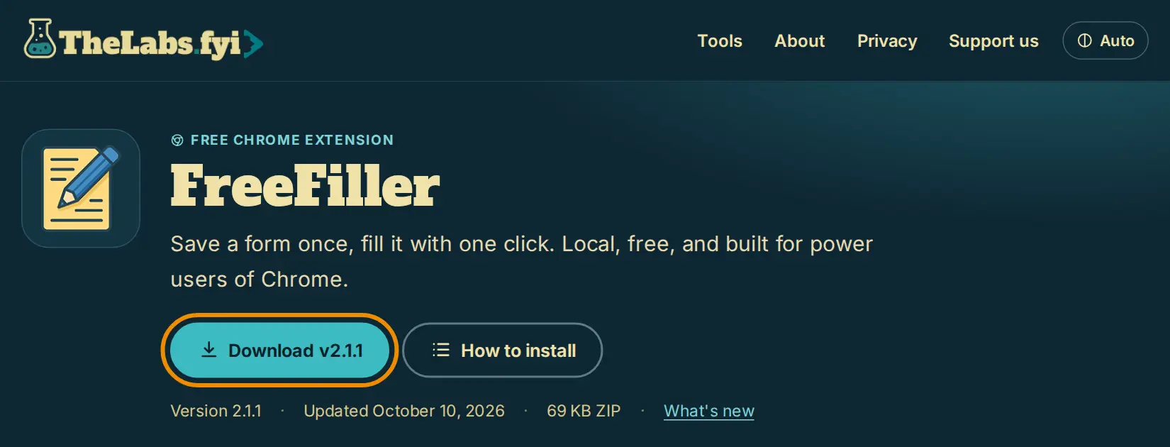 The Download button on the FreeFiller page