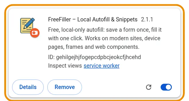 FreeFiller in the list of extensions