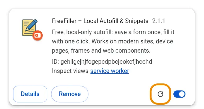 The reload arrow on FreeFiller's card