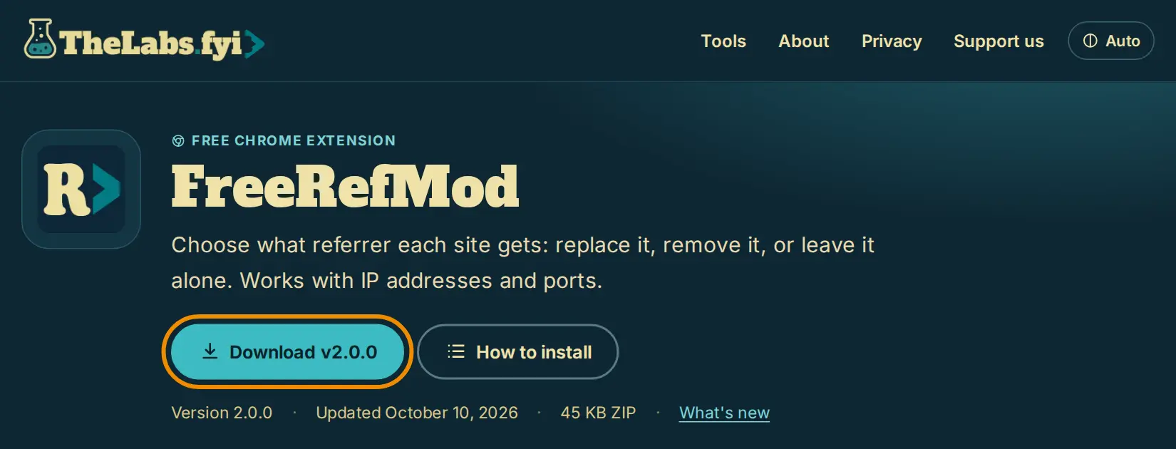 The Download button on the FreeRefMod page