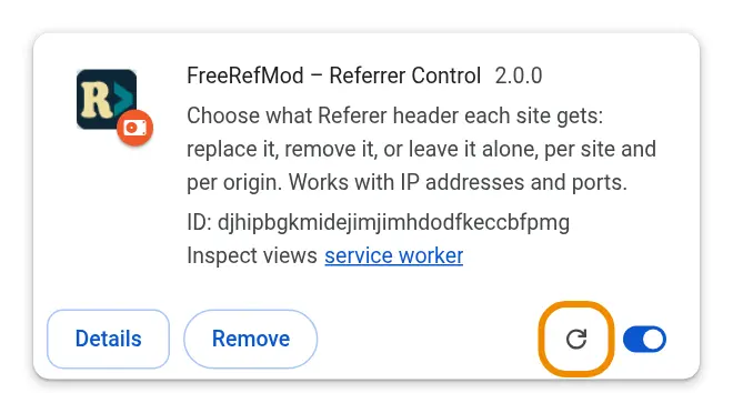 The reload arrow on FreeRefMod's card
