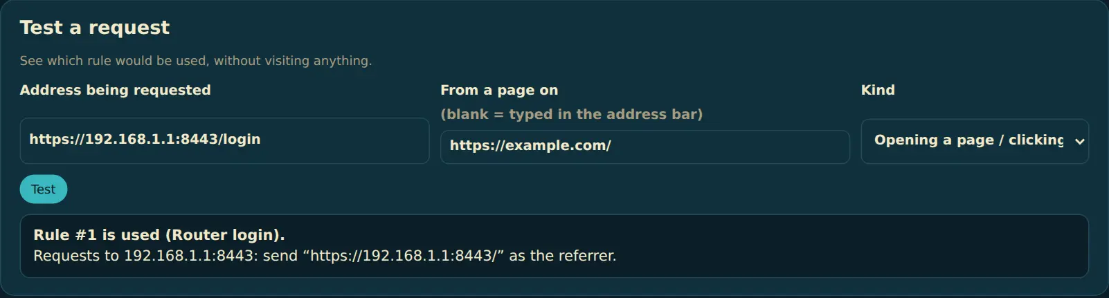 Test a request shows which rule will be used